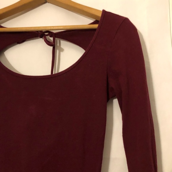 AEO Burgandy Skater Dress Open Tie Back Scoop Neck - Picture 3 of 8
